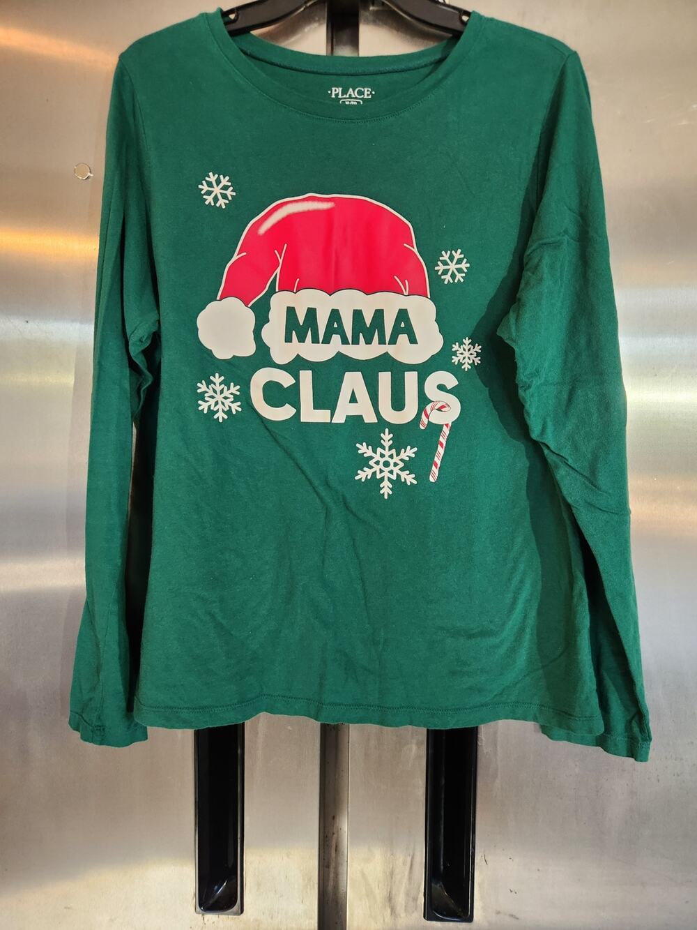 The Childrens Place Womens Mama Claus Christmas T-Shirt XL Green Long Sleeve Tee